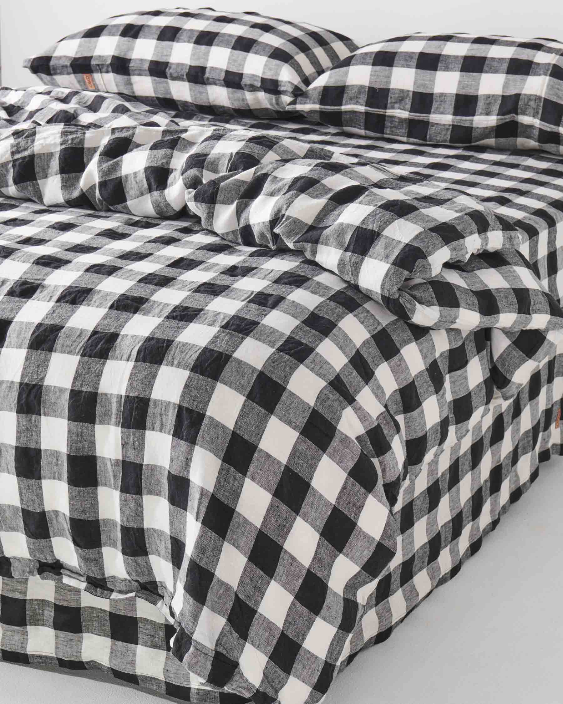 Black & White Gingham Linen Pillowcases - Image 6