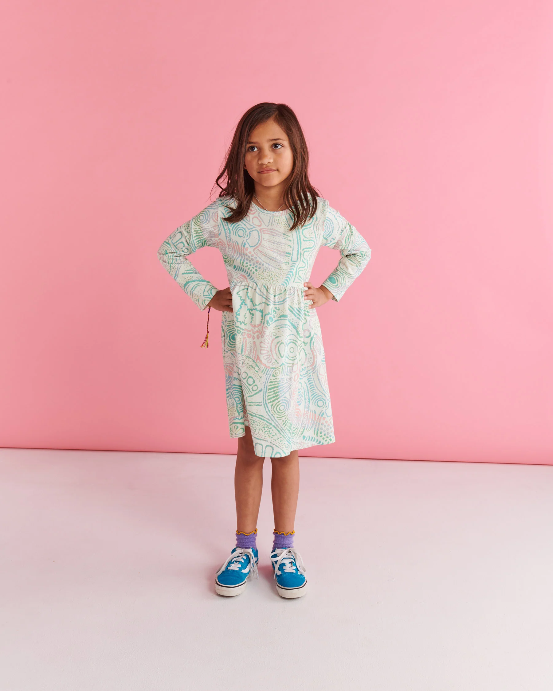 Tjala Tjukurpa Pastel Organic Cotton Long Sleeve Everyday Dress - Image 3