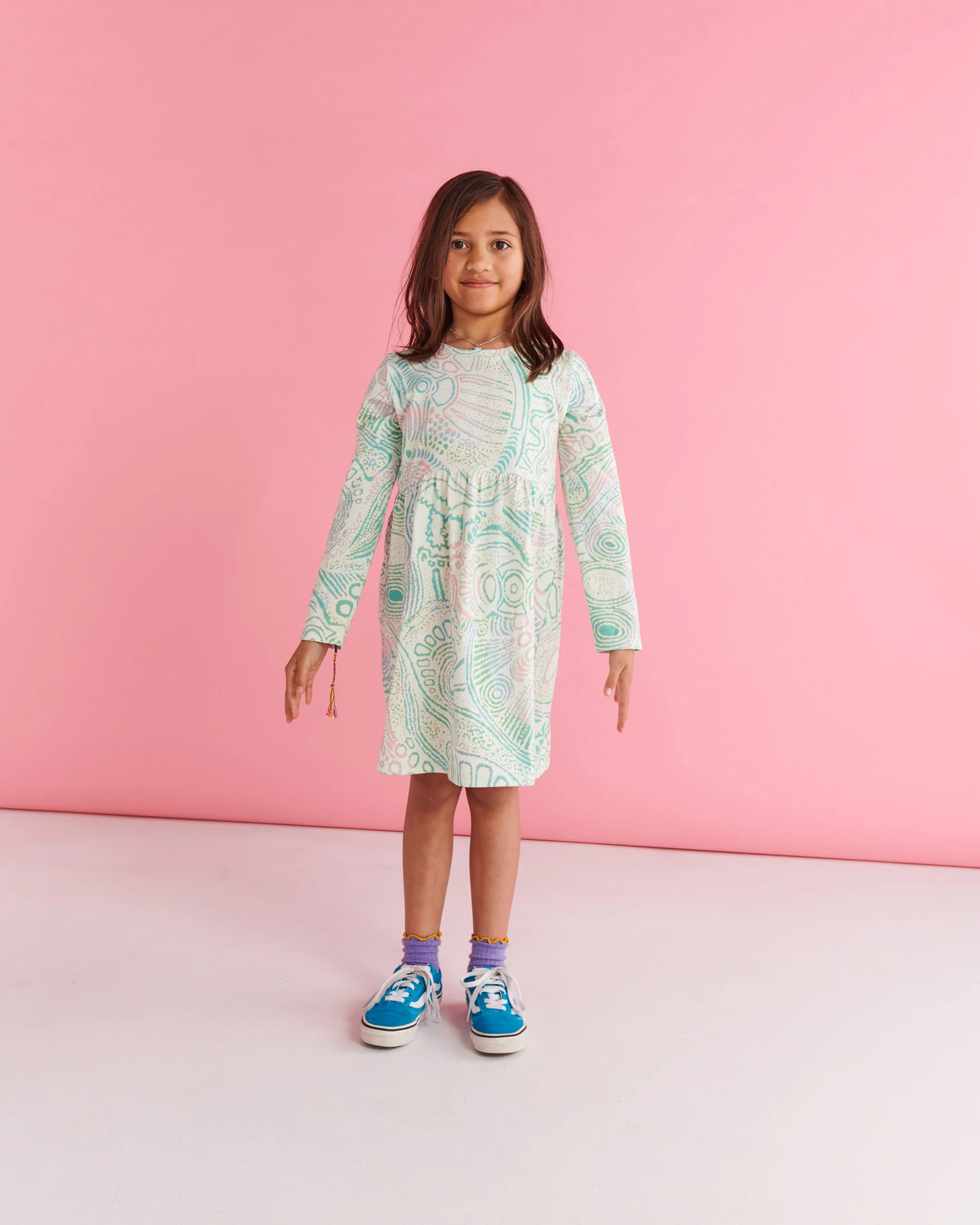 Tjala Tjukurpa Pastel Organic Cotton Long Sleeve Everyday Dress - Image 4