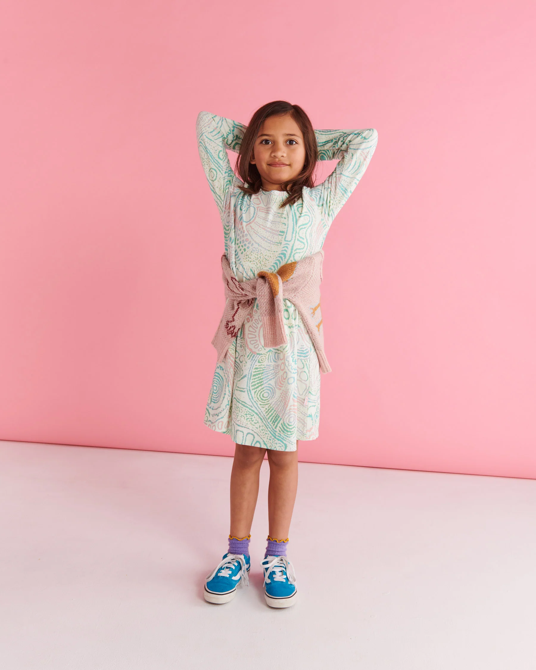 Tjala Tjukurpa Pastel Organic Cotton Long Sleeve Everyday Dress - Image 5