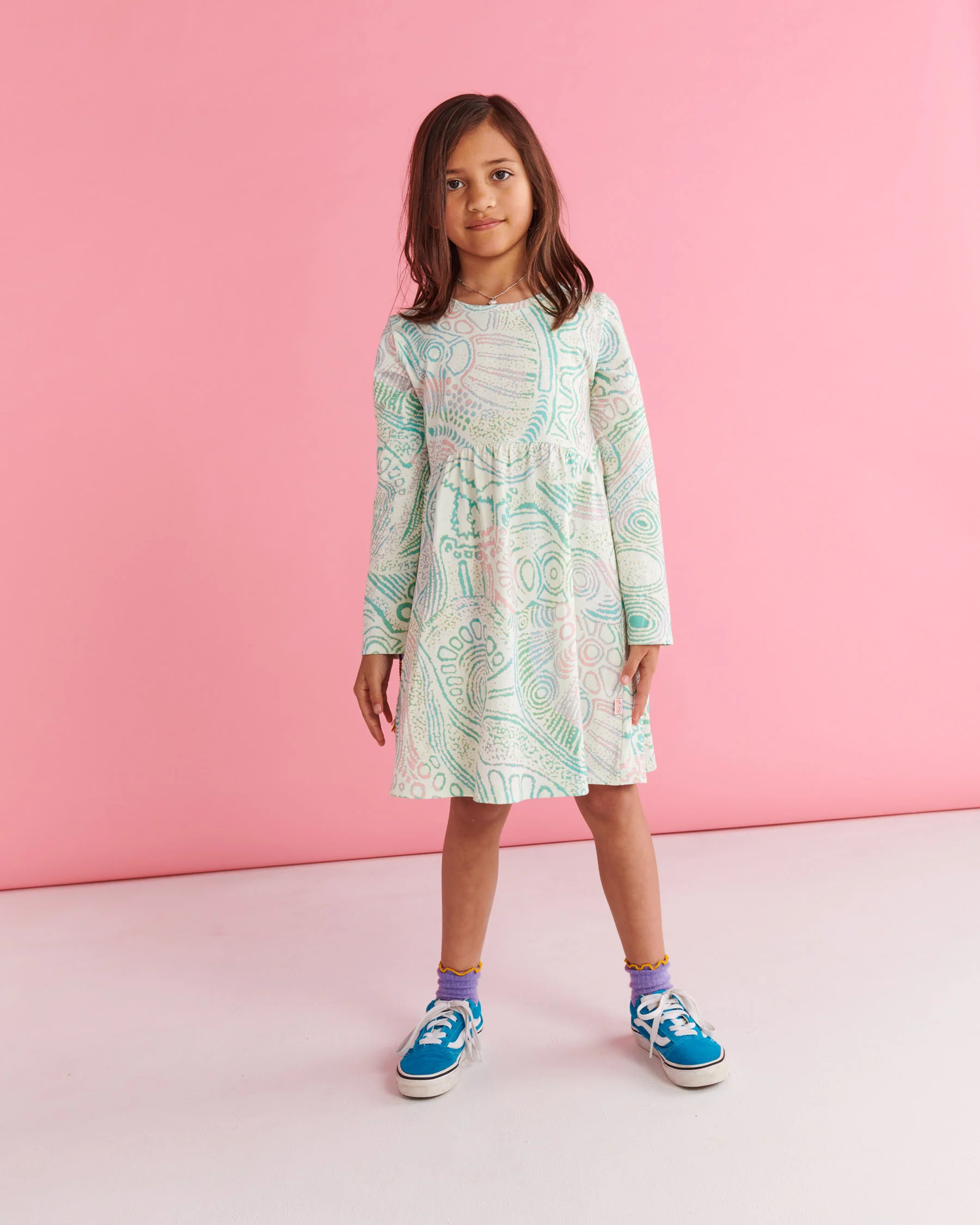 Tjala Tjukurpa Pastel Organic Cotton Long Sleeve Everyday Dress - Image 7