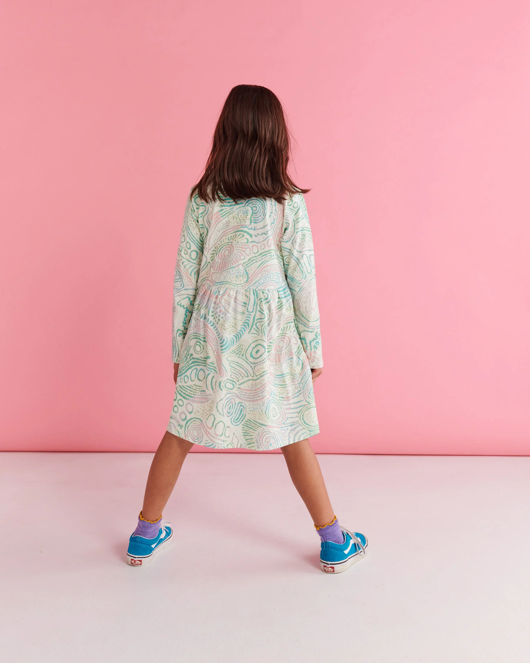 Tjala Tjukurpa Pastel Organic Cotton Long Sleeve Everyday Dress - Image 8